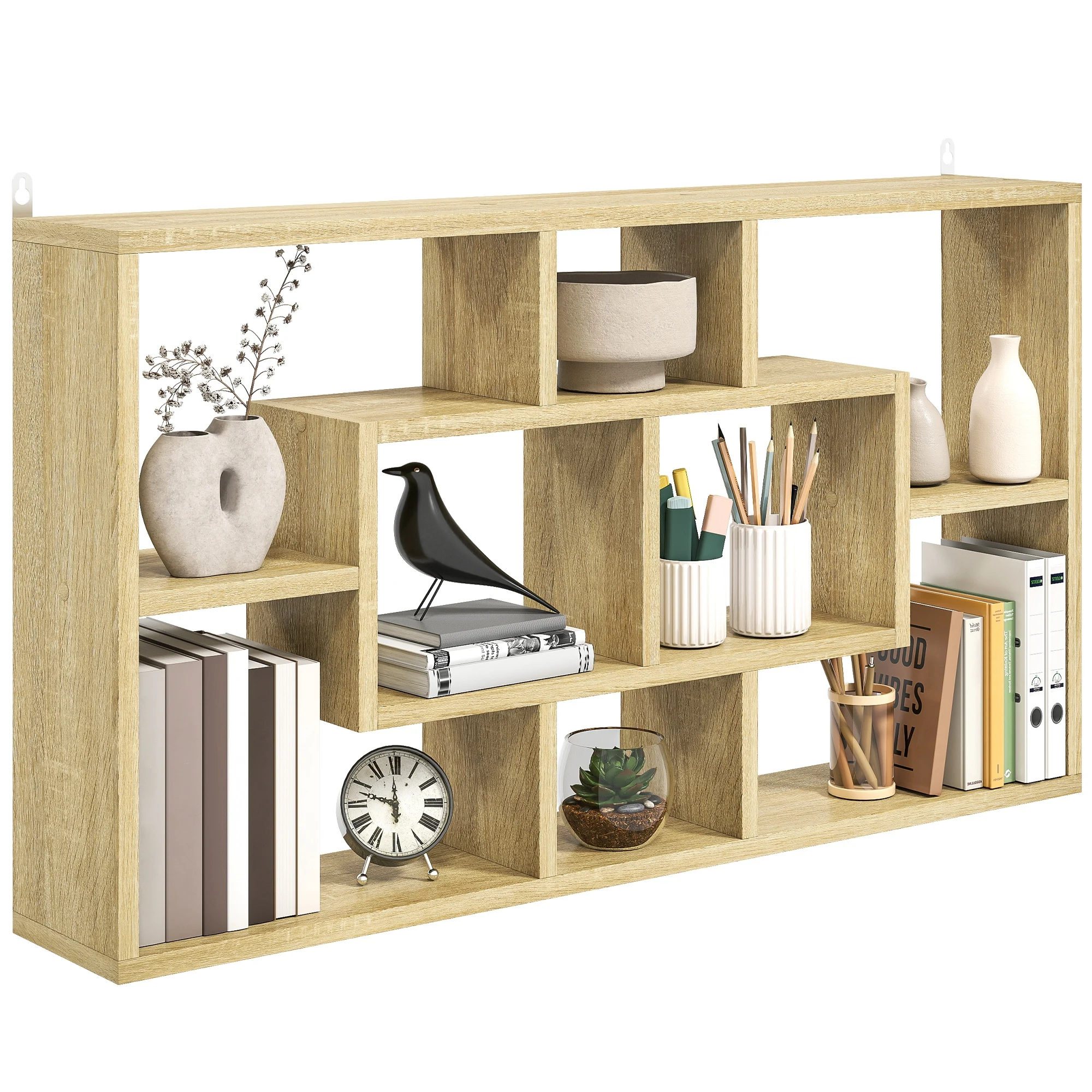 Homcom Decoratieve wandplank boekenplank voor boeken, cd's met 8 blokjes 85X14,5X47,5 cm