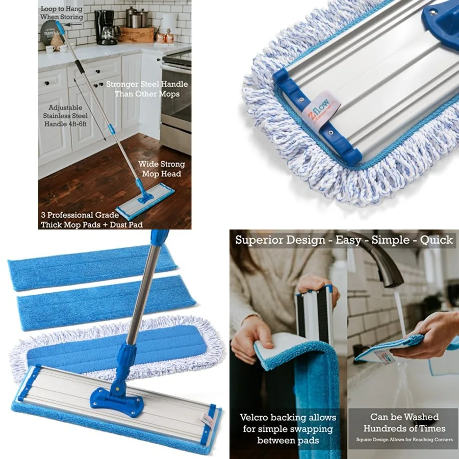 

Zflow 18 Professional Microfiber Mop - Commercial Stainless Steel Handle with Microfiber Dust Pad + 3 Wet Pads