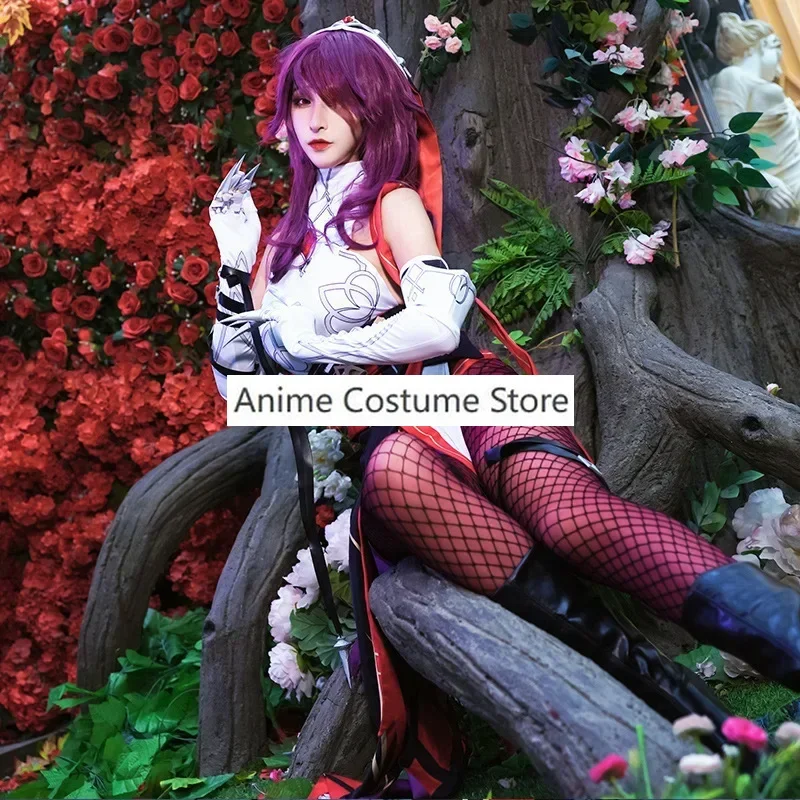 Rosaria Cosplay Costume de Genshin Impact, Jogo Role Playing, Peruca Vermelha e Sapatos, Uniforme Freira, Vestido Rosalia, Roupa Unisex, Sexy, Conjuntos Completos