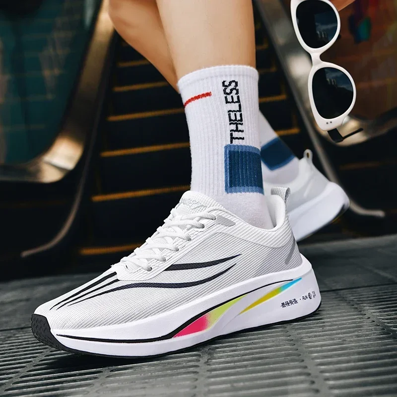 

Мужская обувь, летняя дышащая тонкая спортивная обувь с сеткой для подростков, ультралегкие кроссовки с карбоновой пластиной на толстой подошве, размеры 36-45