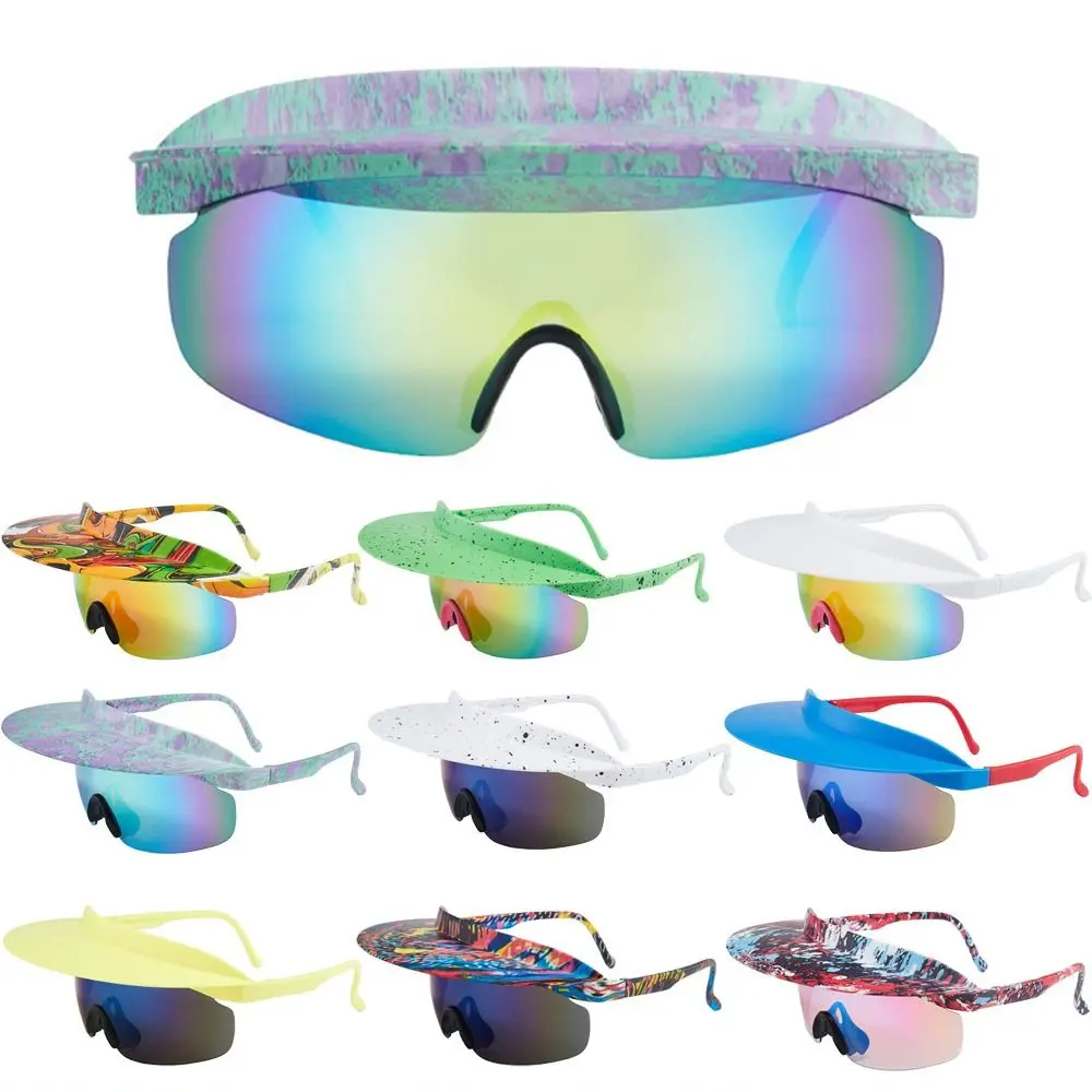 

Windproof Sun Hat Sunglasses Built in Visor UV Protection Biking Eyewear Lightweight Frame Colored Transparent Lens