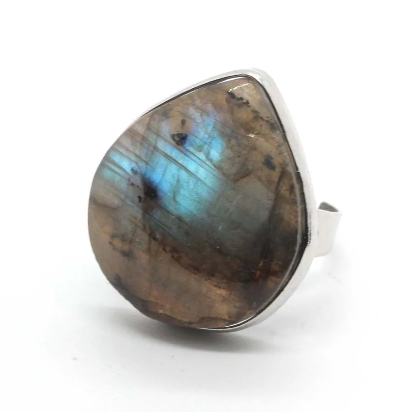 Spectrolite Ring Natural Random Shape And Size Labradorite Stone Adjustable Finger Rings Women Girls Men Jewelry