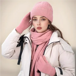 Ensemble de gants et de bonnets épais en fourrure tricotée, écharpe décontractée, garde au chaud, vêtements d'hiver, 2024