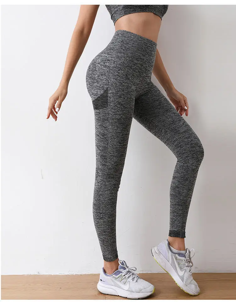 Long Length High Waist Seamless Yoga Tight Pants Stretchy Wide Waistband Sexy Fitness Workout Leggings for Women Solid Color