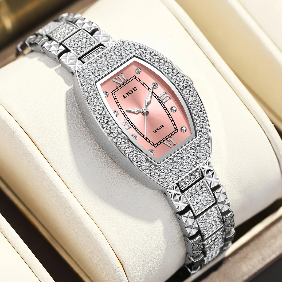 

LIGE Fashion Elegant Quartz Watches for Woman Classic Luxury Stainless Waterproof Diamond Casual Simple Women's Wristwatches+Box