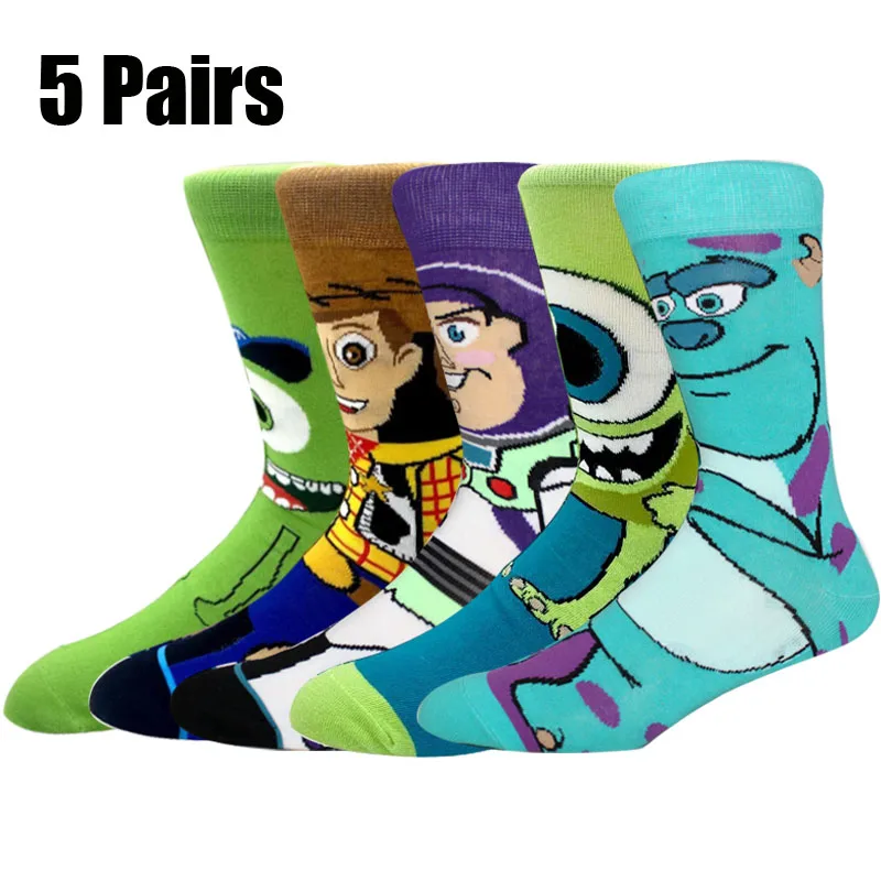 5 Pairs Bizarre and Novel Men's Socks Happy Funny Women Socks Animation Cosplay Hip Hop Long Socks Fashion Christmas Gift