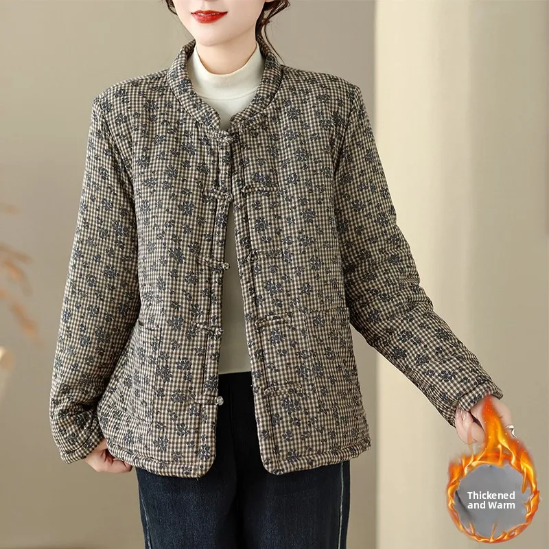 

Thiened Cotton Jaet Women's Winter Hanfu Cotton Linen Cotton Coat Old Cloth Sle Zen Meaning Age Reduction Upper Body