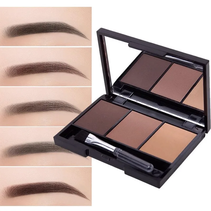 3 Color Eyebrow Powder Palette Cosmetic Brand Eye Brow Enhancer Professional Waterproof Makeup Eye Shadow With Brush Mirror Box