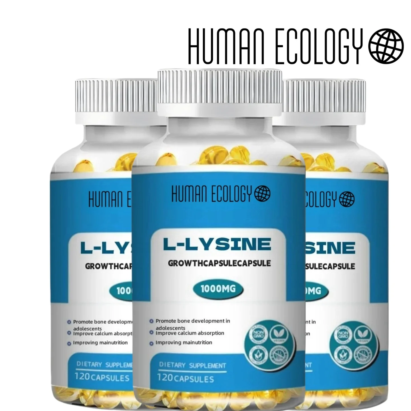 Human Ecology Supplement, L-lysine (L-lysine hydrochloride) 1000mg, Dual Strength, Amino Acid | Non genetically modified