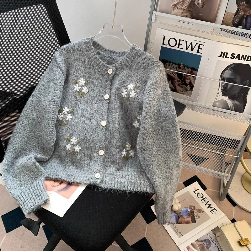 

Knitted Jumpers Outerwear Print Cardigan Women Single Breasted Sweater O Neck Long Sleeve Casual Loose Fit Buttons 2025