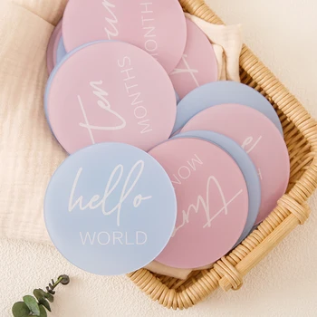 13pcs 아기 아크릴 마일스톤 번호 0-12 개월 동안 월간 기념 카드 신생아 사진 소품 액세서리 아기 출생 선물