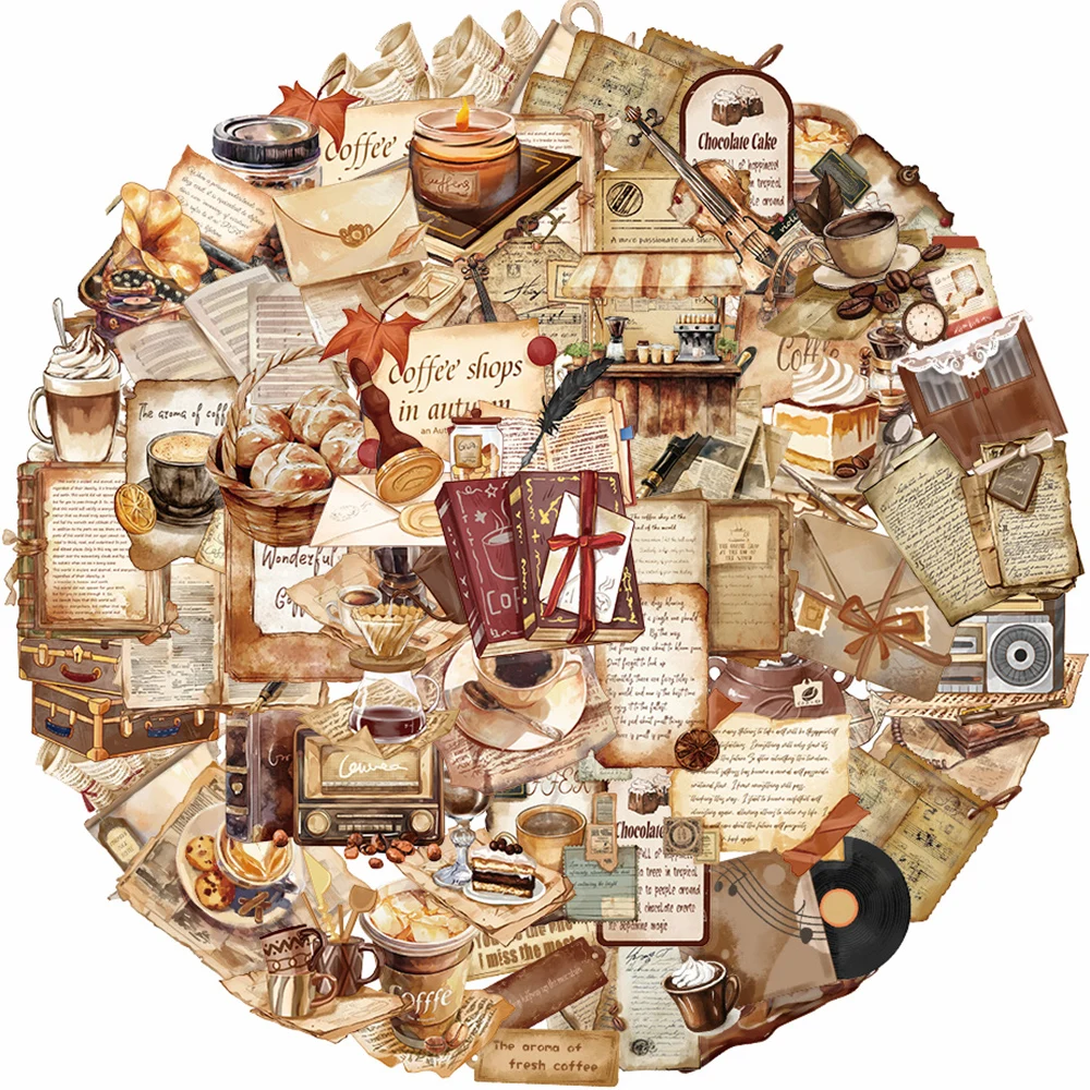 10/30/50pcs Transparent Vintage Coffee Letter Theme Graffiti Stickers Aesthetic Retro Art Decals DIY Notebook Guitar PET Sticker view 2