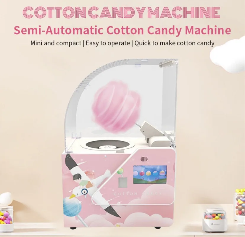 New Electric Mini Cotton Candy Maker 1L Capacity Household & Commercial Use Easy to Operate with Transparent Cover