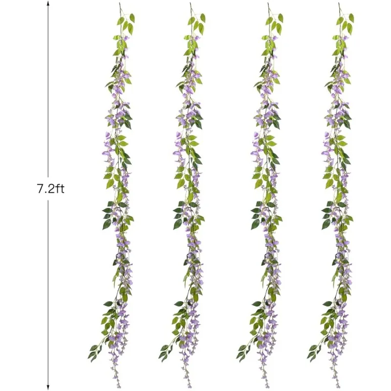 Wisteria Artificial Flowers Garland, 4 Pcs Total 28.8ft Artificial Wisteria Vine Silk Hanging Flower for Home Garden Outdoor Cer