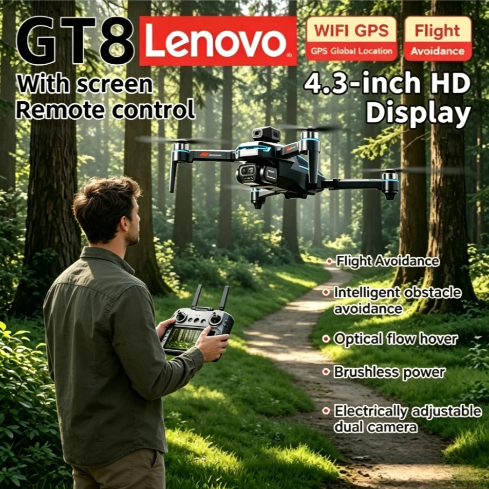 

Дрон Lenovo GT8 4K 8K с профессиональной камерой, функцией обхода препятствий, FPV, складной, с пультом ДУ с большим экраном