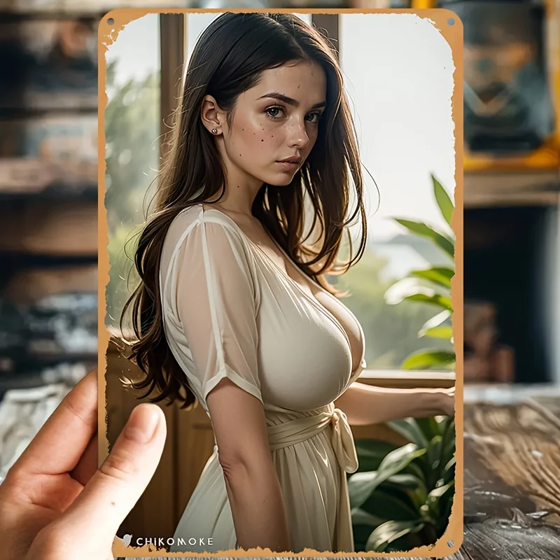 Retro-Wandkunstschild aus Aluminium – elegante Frau im weißen Kleid, wasserfestes Metallposter für Zuhause, Bar, Café, Dekoration, Wohnzimmer, Schlafzimmer