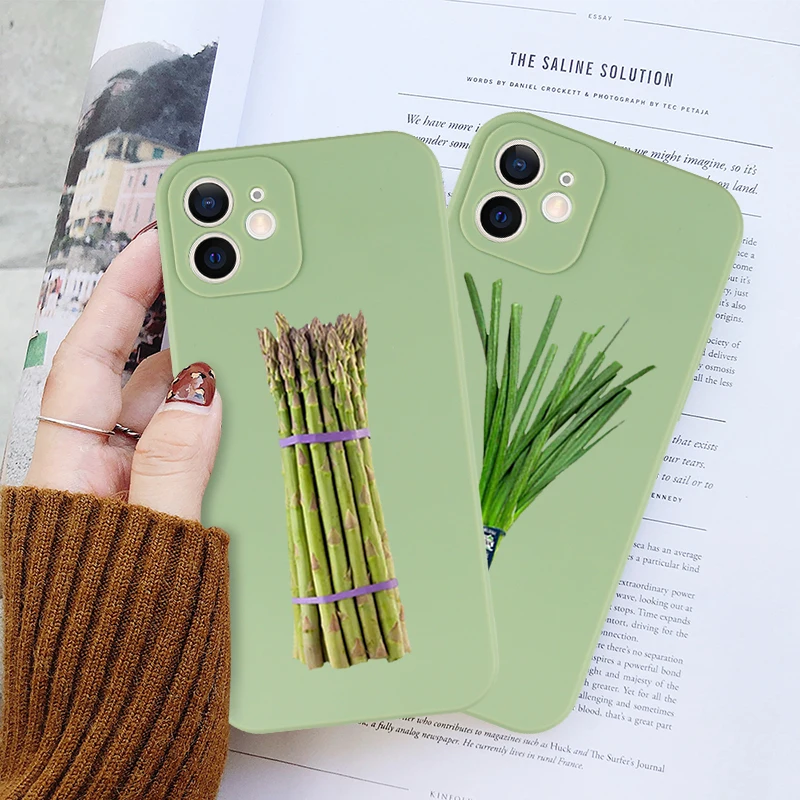 Funny Green Vegetable Case for iPhone 15 11 12 13 14 Pro Max Mini SE 7 8 Plus XR XS Simulated Vegetable Shockproof Phone Case