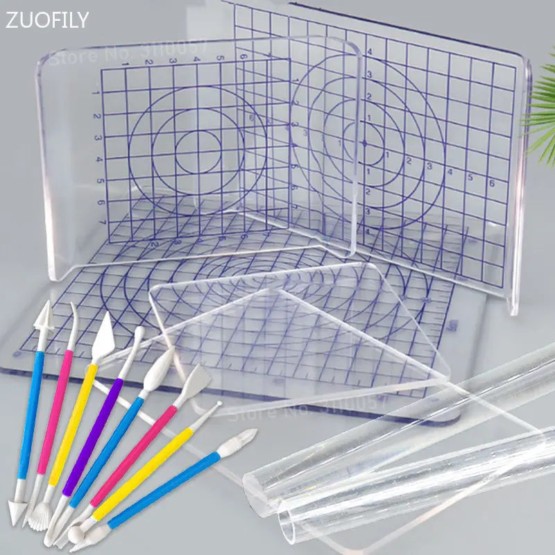 Accessoires Sculpture Kit 4 Outils Modelage Argile Acrylique - Rouleau, Plaque, Lames De Coupe - Pour Argile Polymère Et Pâte à Modeler Strumenti Per Modellare Argilla