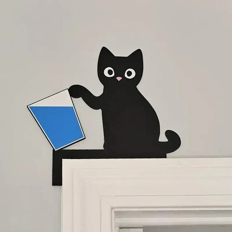 Door Frame Topper Wooden Valentine's Day Decor Cat Shape Door Corner Sign Cute Door Corner Decorations Sign for Kids Room