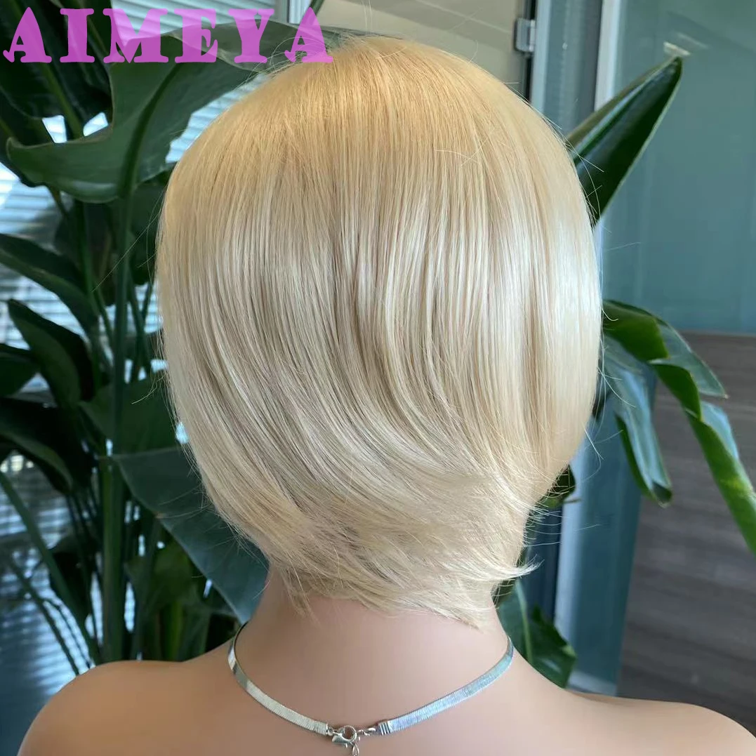 AIMEYA Blonde Short Wigs for Women Girls Natural Looking  Lace Front Wig Heat Resistant Synthetic Hair Wig Daily Use