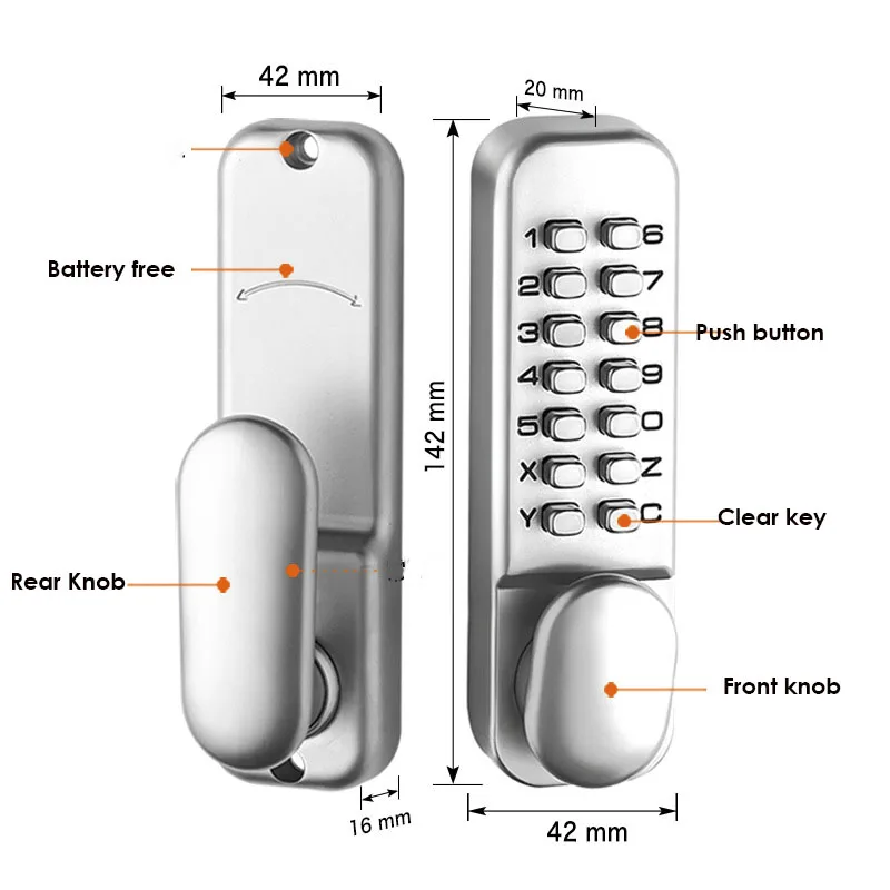 14 Buttons Passage Mode Mechanical Waterproof Door Locks with keypads Digital Code Combination Door Knob For  Front Gate