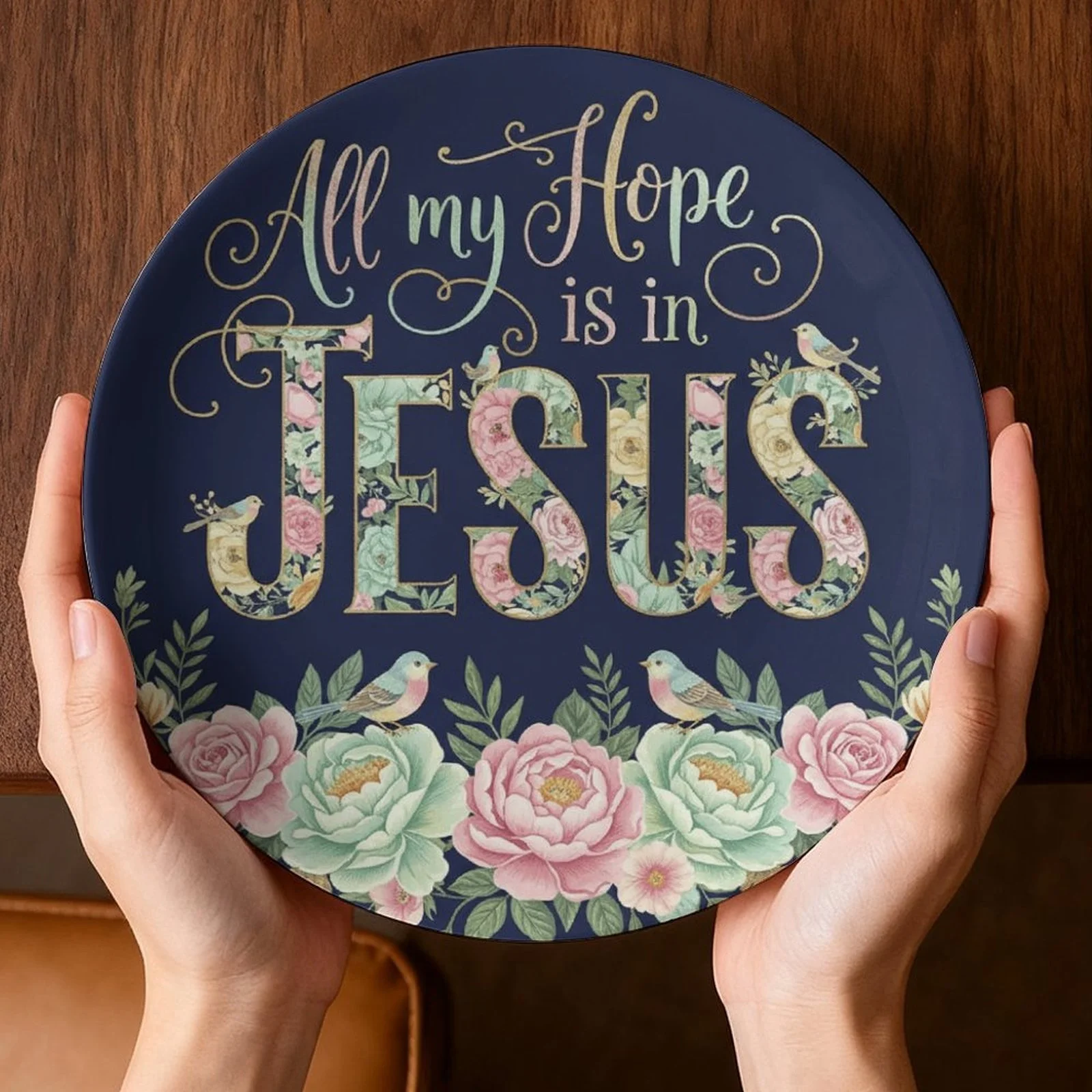 

1 шт. Настенная/настольная табличка «Надежда в Иисусе» - круглая белая декоративная табличка с вдохновляющим стихом, декор без крепления для дома, церкви