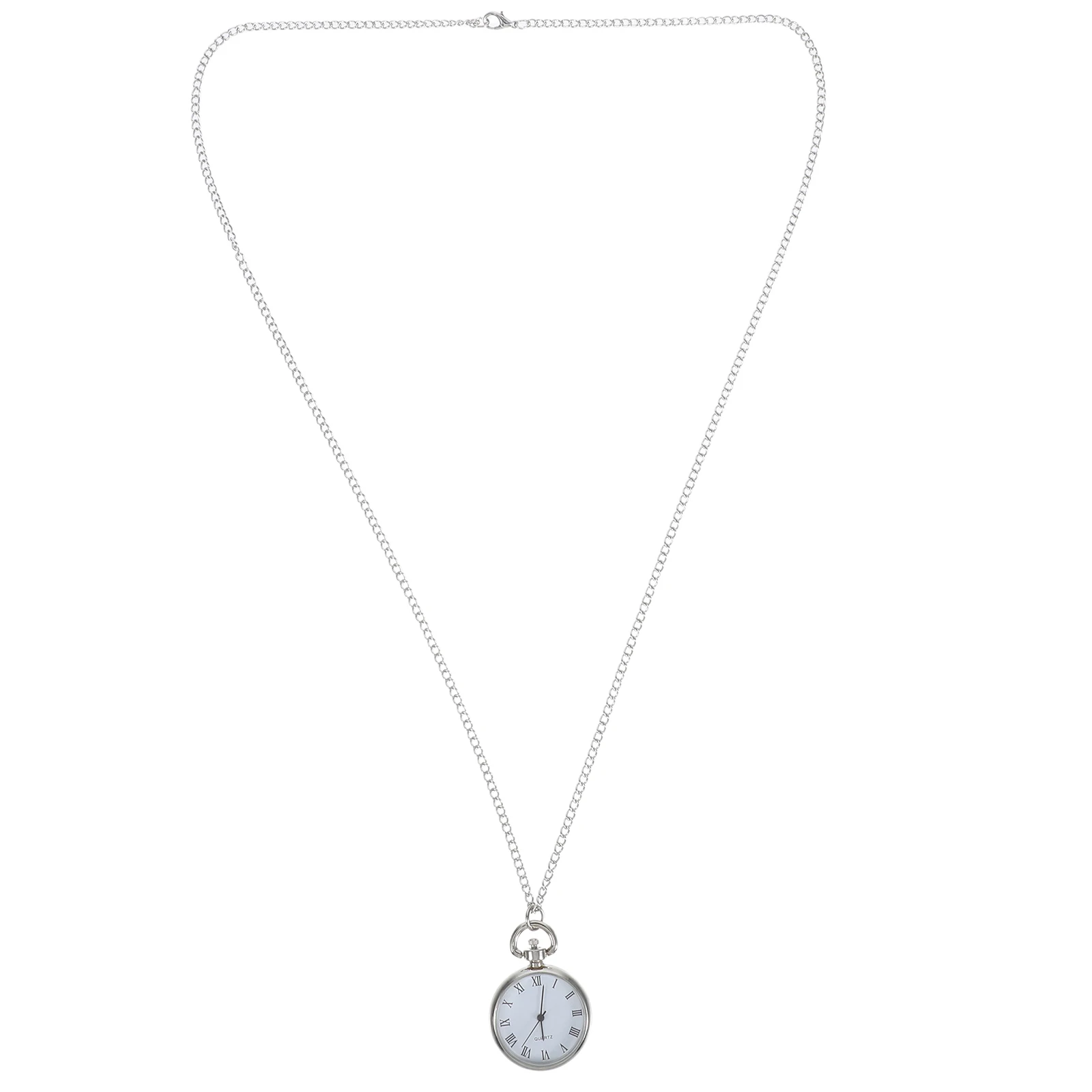 

Vintage Pocket Watch Necklace Silver Glass Hanging Women Alloy Chain Decorative Precise Timing Stylish Accessories