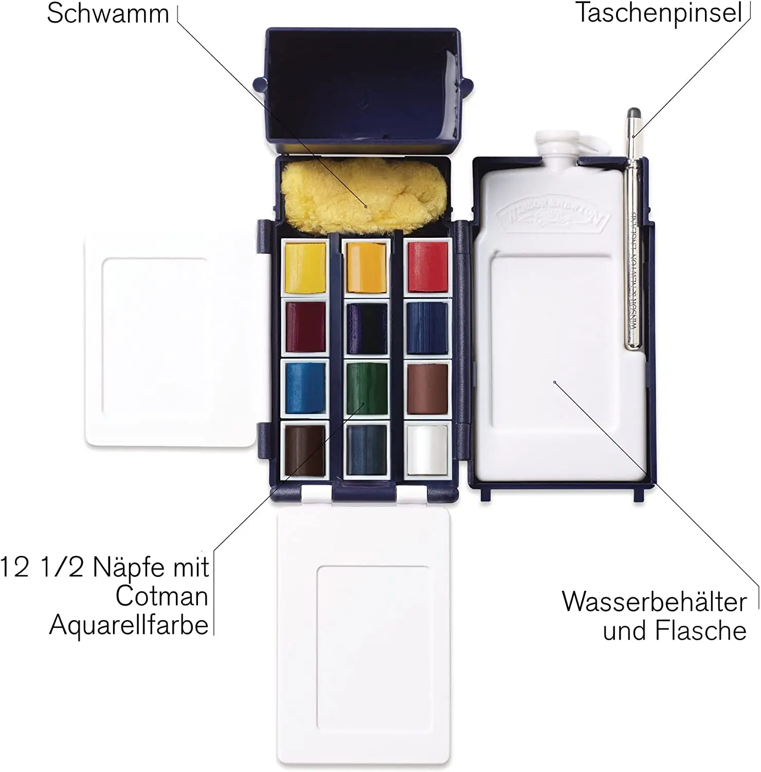 Winsor & Newton Cotman художественный акварельный рисунок Карманный Набор для путешествий 12 цветов половина кастрюль для улицы Акварельная живопись