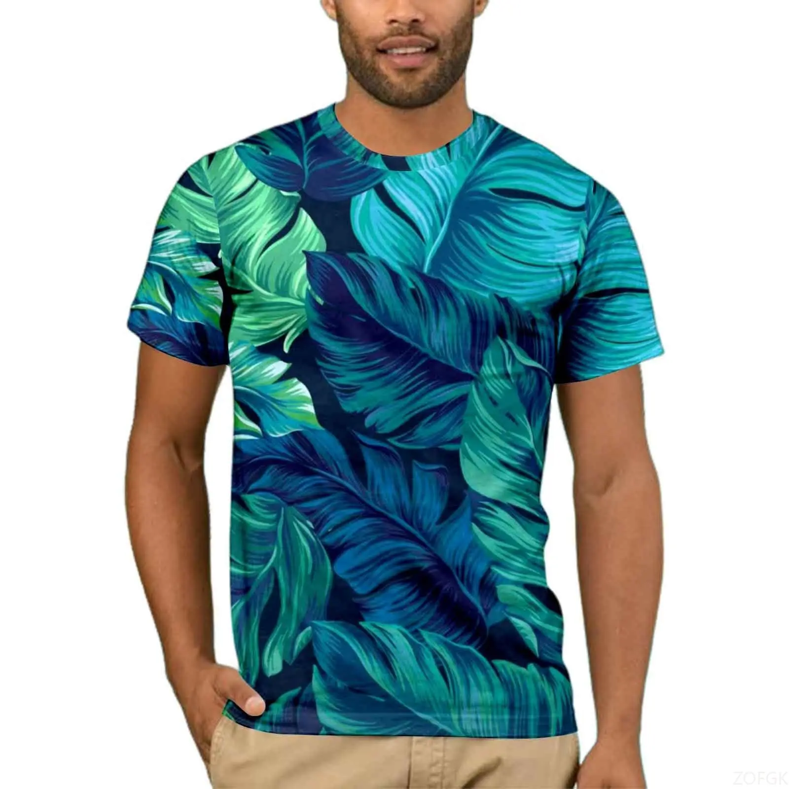تي شيرت صيفي ممتع للرجال والنساء، تي شيرت بوليستر مطبوع عليه نباتات استوائية على شاطئ البحر، تي شيرت كاجوال برقبة دائرية
