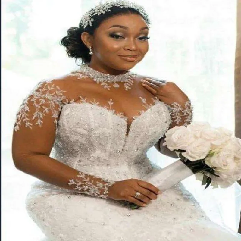 

Свадебное платье с блестящими аппликациями и кристаллами по индивидуальному заказу, Vestido De Casamento, свадебные платья из органзы с длинными рукавами