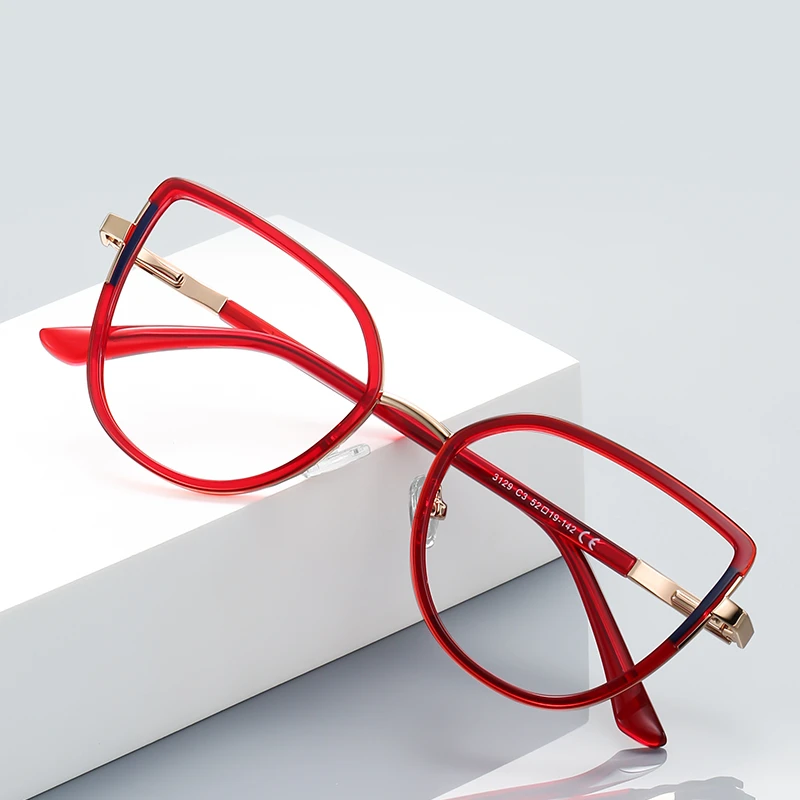 KJDCHD New Anti Blue Light Glasses Metal TR Texture Frame Women's Reading Myopia Glasses Prescription Customization Glasses