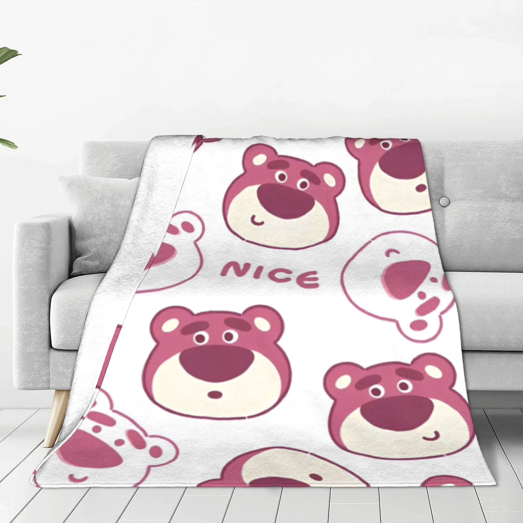 Toy Story Lotso Huggin Bear Knitted Blanket Cute Strawberry Fleece Throw Blanket Bedding Couch Printed Soft Warm Portable Quilt