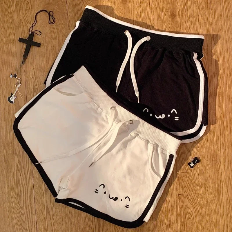 Shorts japonais pour femmes, style décontracté Y2K, imprimé ours anime, pantalons courts à bandage pour l'été
