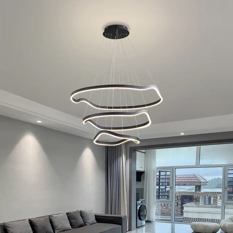 

Modern Simple Curve Ring Led Pendant Lights Creative Round Living Dining Room Chandelier Lighting Bedroom Hanging Lamps Fixtures