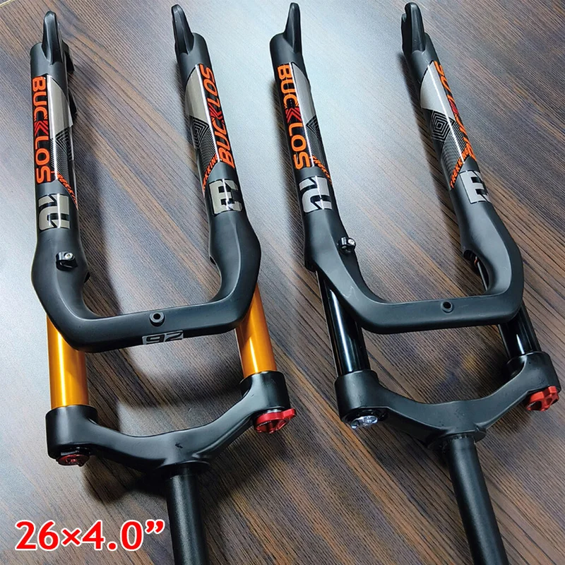 

BUCKLOS Велосипедная снежная вилка 26, подвесная передняя вилка, вилки для горного велосипеда из алюминиевого сплава, прямая трубка, подходит для толстого велосипеда