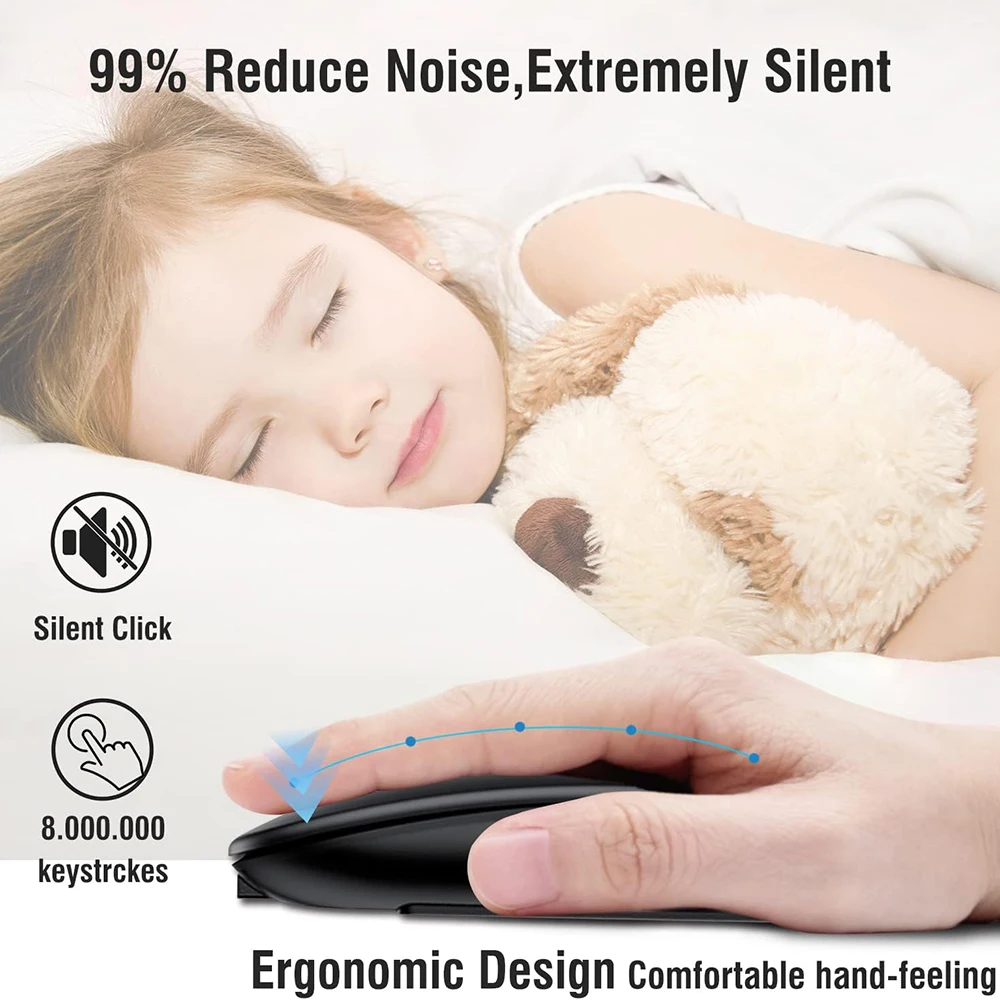 Mouse sem fio de modo duplo 2.4g e bt, recarregável, silencioso, sem fio, ergonômico, portátil, para jogos, pc, laptop, macbook, tablet