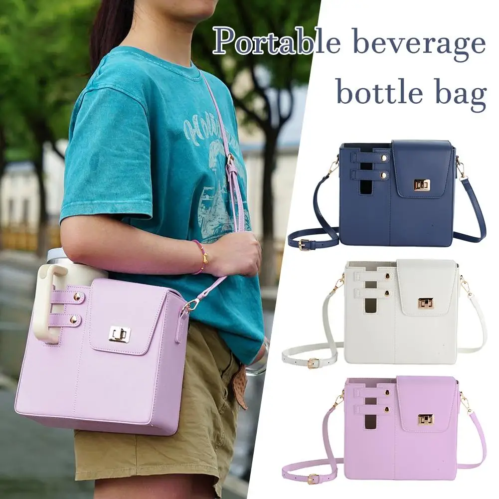 Outdoor Portable Water Cup Storage Bag Water Beverage Bottle Bag With Adjustable Shoulder Strap Storage Pocket For Women E9v0