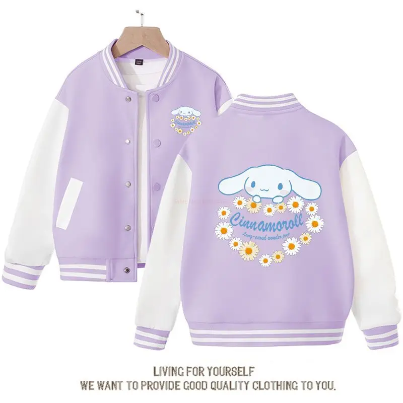 

Cinnamoroll Sanrios Cute Cartoon Kawaii Anime Woman Jacket Spring Autumn New Loose Sports Baseball Uniform Birthday Gift