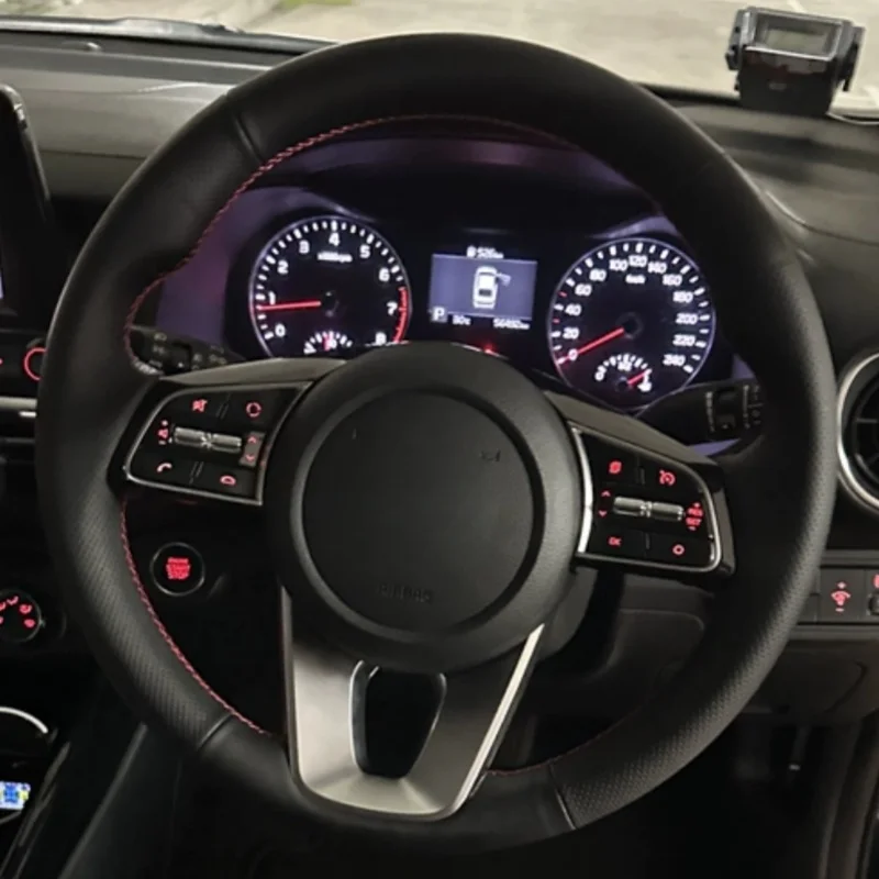

Custom Hand-stitched Black Genuine Leather Car Steering Wheel Cover For Kia K5 Optima 2018 2019 Sportage 3 2019 Forte Ceed Cee'd