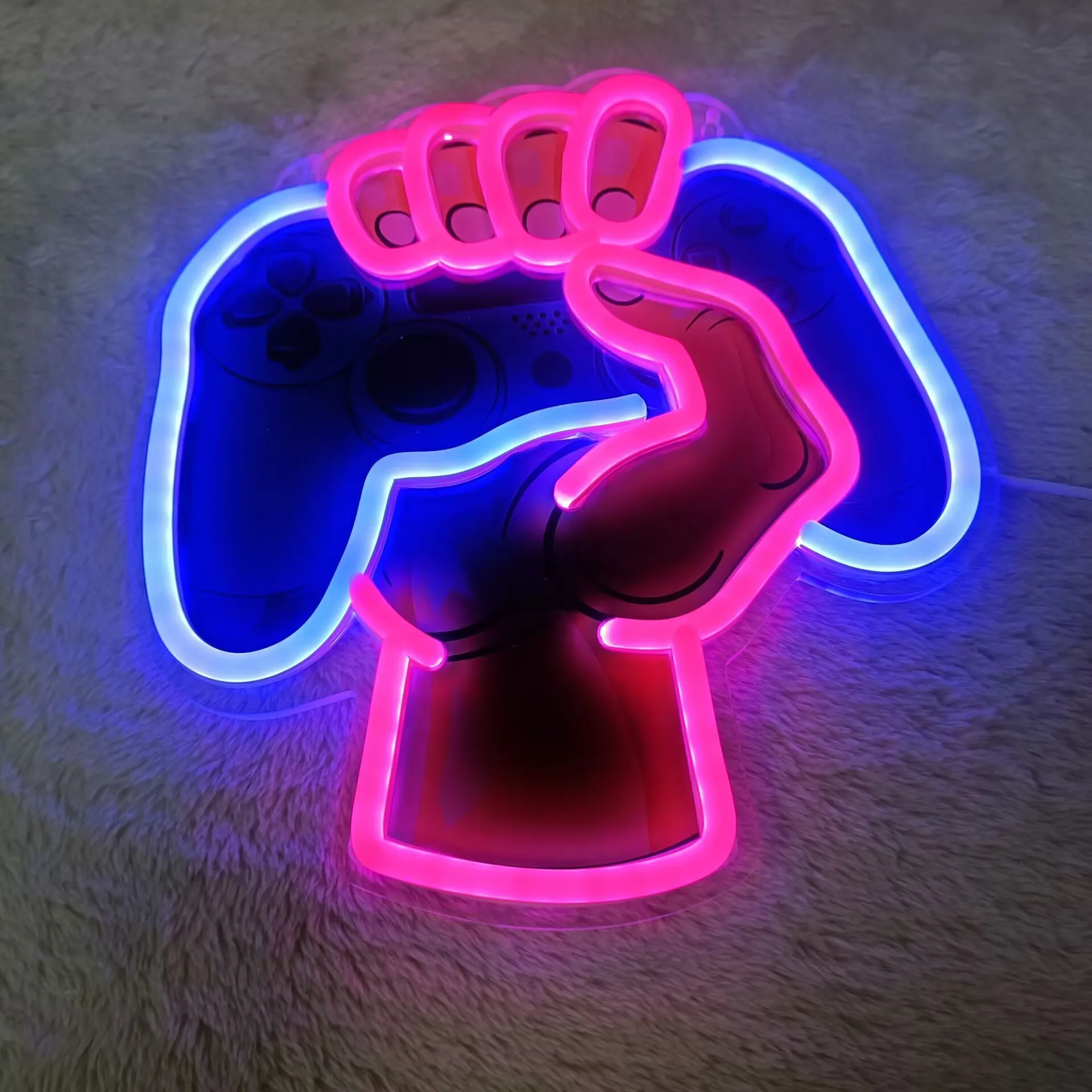 Victory Fist LED Neon Sign USB Dimmable Neon Light Sign for Gameroom Bedroom Bar Livingroom Birthday Party Gift Wall Decor