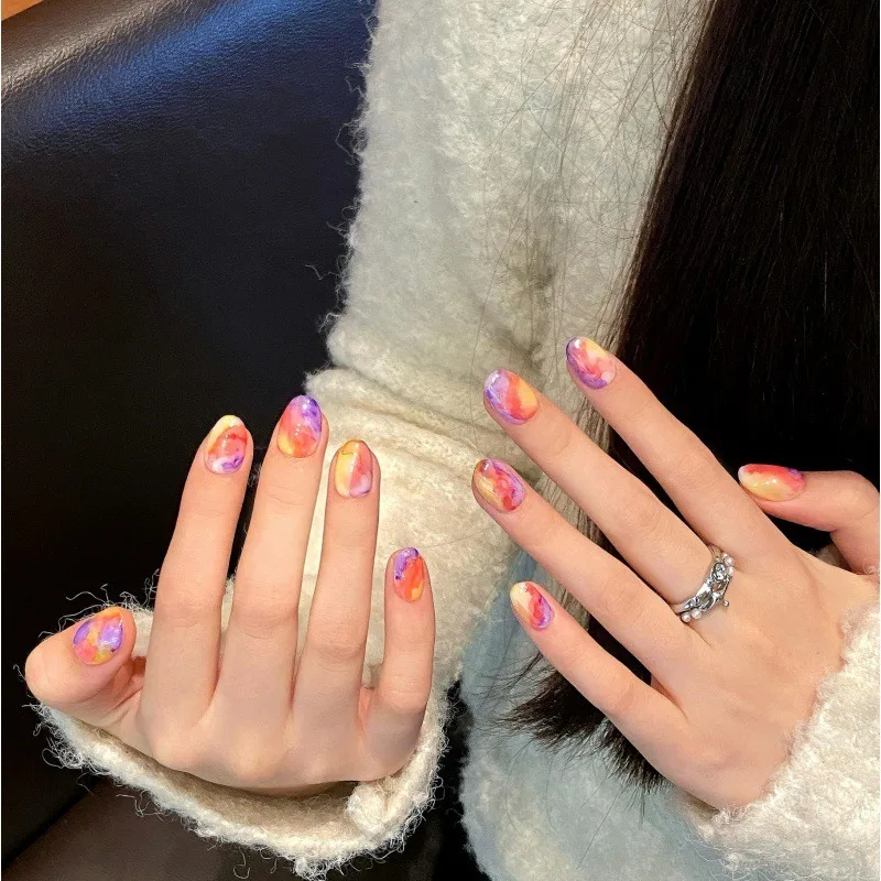 Hand-worn nail ins wind marble pattern nail art transfer printing smudge painting starry sky transfer nail patch wholesale