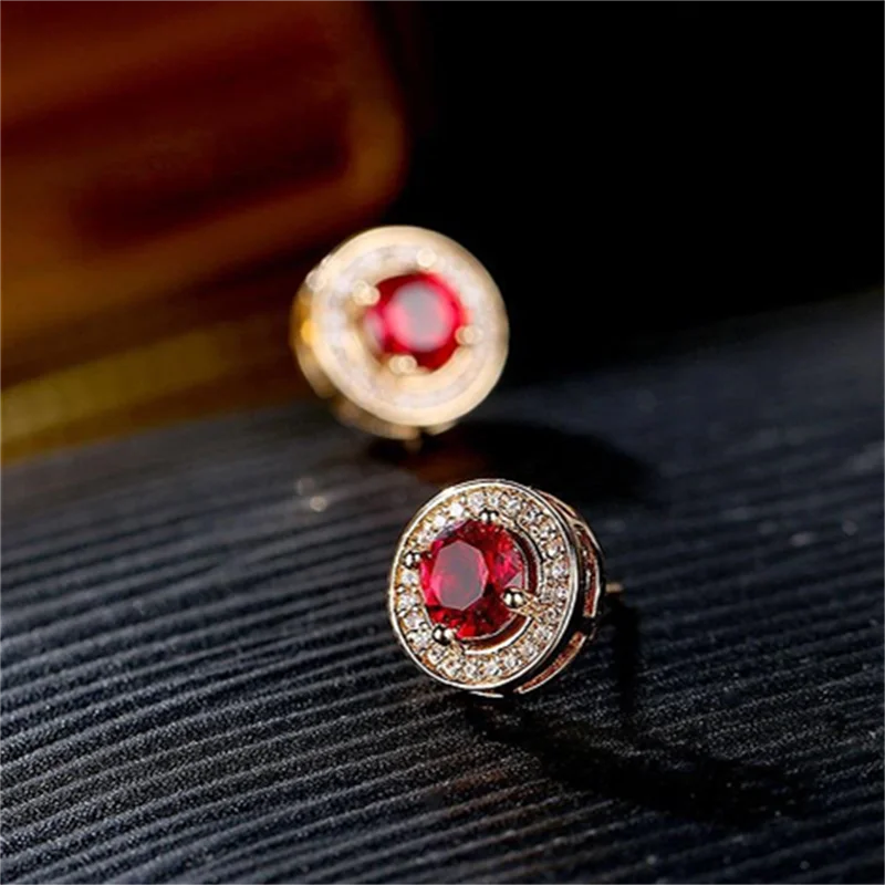 Classic Royal Blue Red Champagne Zircon Round Stud Earrings