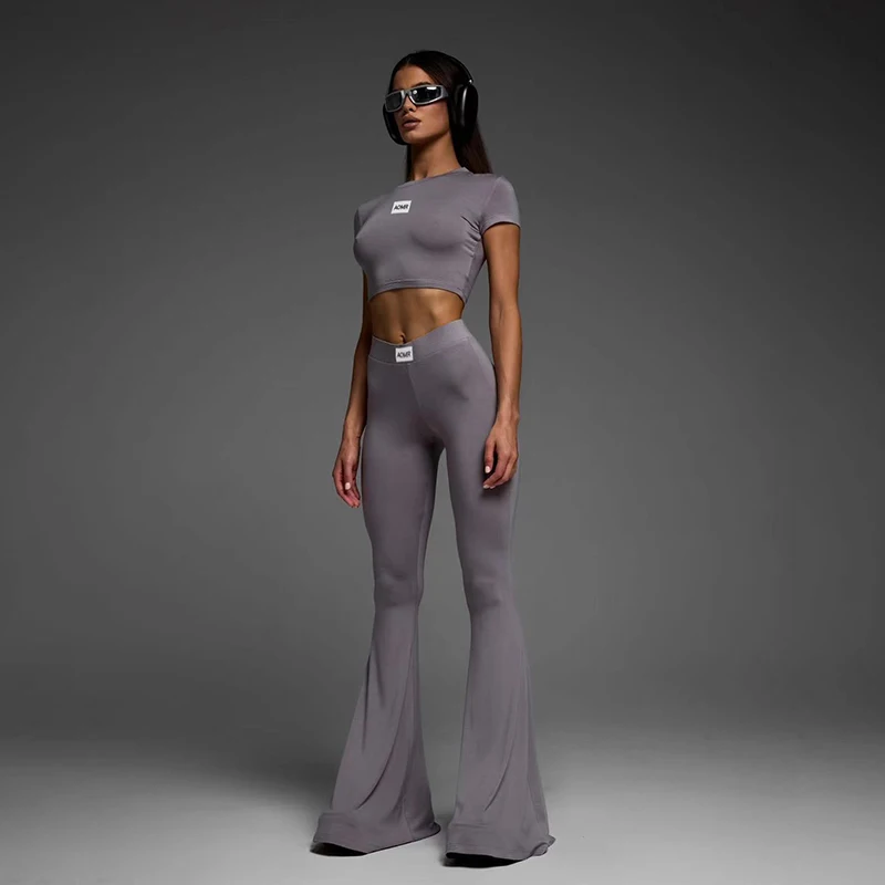 

Women's Yoga Sports Suit,Slim Fit Short Tops And Flare Pants,high Street Casual Style 2025