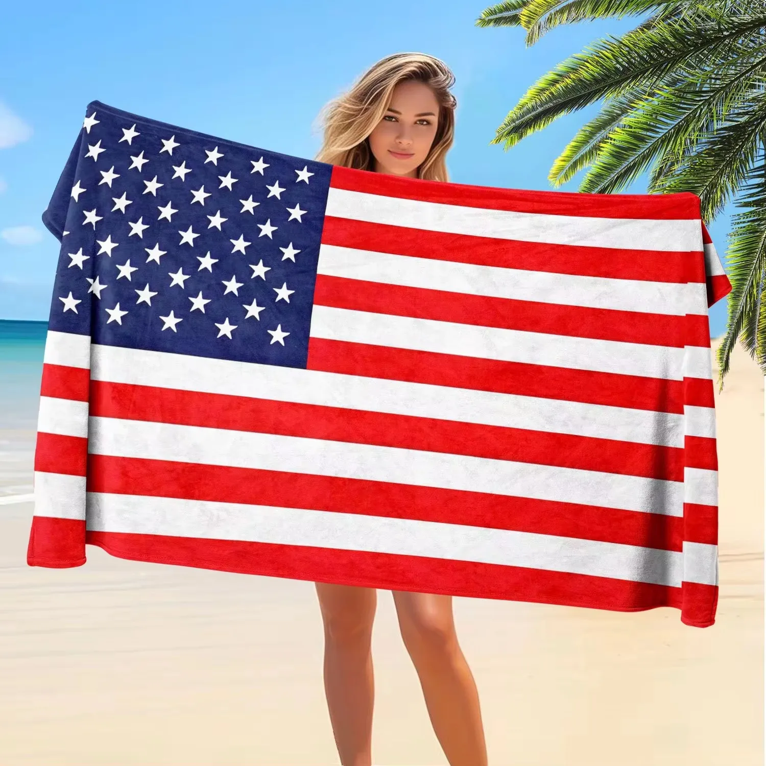 American Flag Beach Towel Summer Vacation, Quick Dry Soft Absorbent Ultra Fine Fiber for Swimming Pool Gift