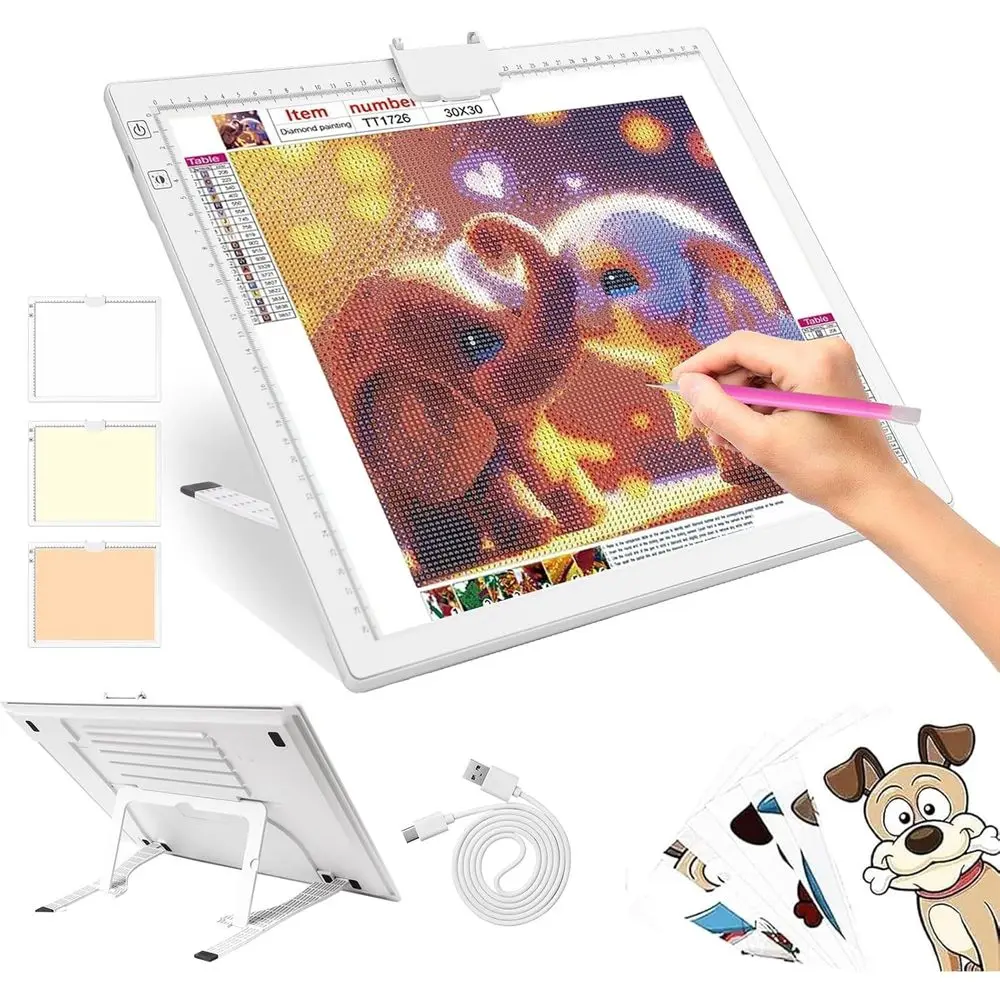 

A3 Rechargeable Light Pad with Build-in Stand, Diamond Art Light Board, 6-Level Brightness and Stepless Dimming, Drawing Light B
