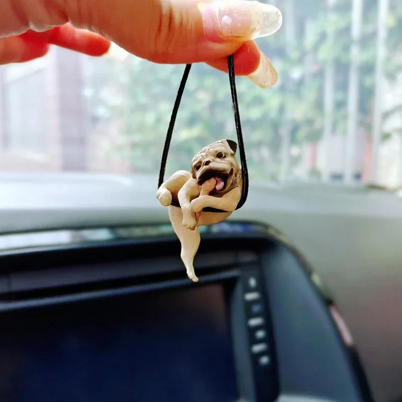 Cute Car Decoration Bulldog Shaped Fun Car Decoration Supplies Funny Bulldog Bites Bones Rear View Mirror Decoration Pendant