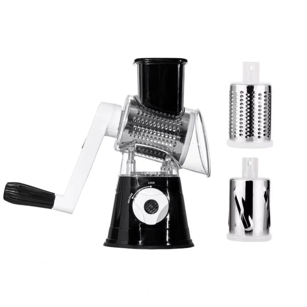

Manual Cheese Grater Multifunctional 3 in 1 Vegetable Slicer Rotary Stainless Steel Drums Manual Rotary Vegetable Slicer