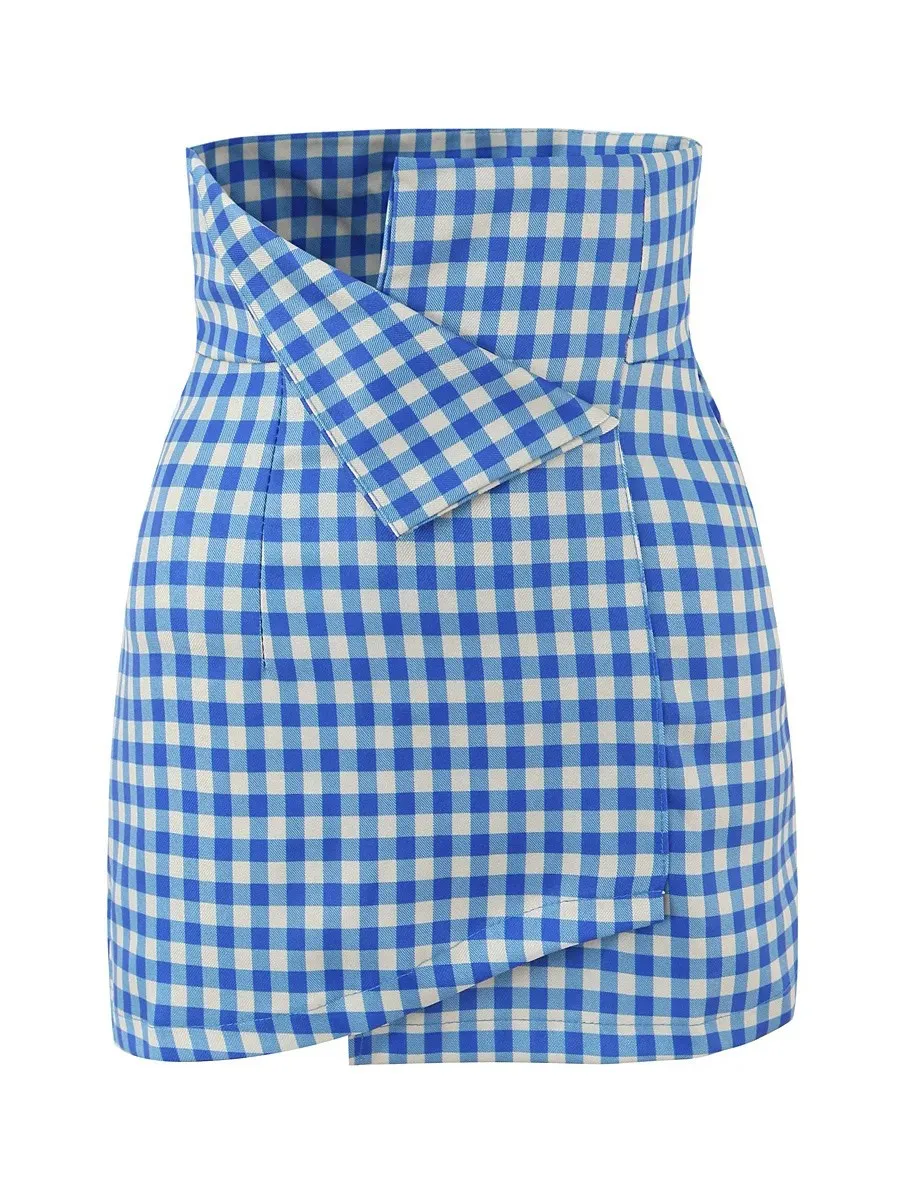 กระโปรงลายสก็อต TWOTWINSTYLE สไตล์หวานๆ สำหรับผู้หญิง เอวสูง ดีไซน์ทรงเข้ารูป ช่วยพรางหุ่น กระโปรงสั้นสำหรับใส่ทำงาน ฤดูร้อน