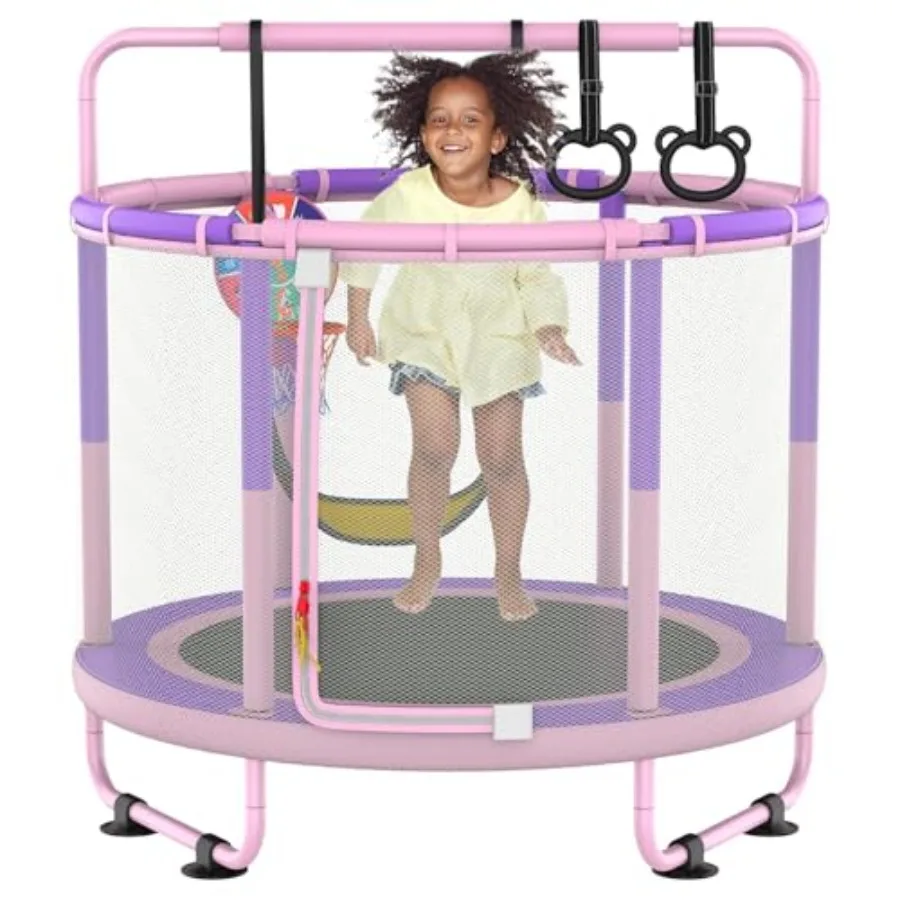 

60 Trampoline for 5ft Toddler Mini 6-in-1 Trampoline Indoor Outdoor with Swing Basketball Hoop Dart Board Rings Red Christmas T