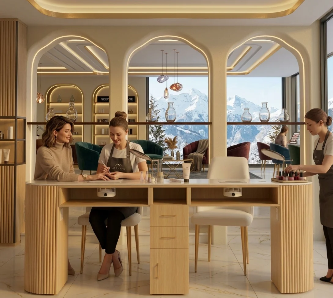 Modern Wood Nail Salon Manicure Table and Chair Set with  Construction Easy Cleaning Dust Collector